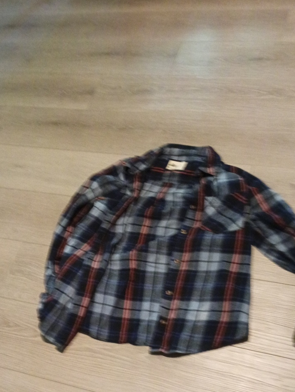Forever 21 Navy Blue and Red Plaid Button-Up Cardigan